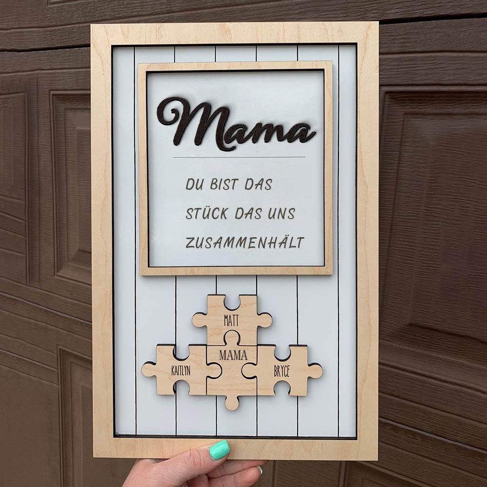 Personalisierte Muttertagsgeschenk Mama Du bist das Teil, das uns zusammenhält Puzzleteile Namensschild Wanddekoration