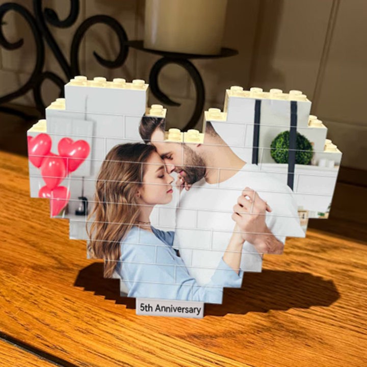 Benutzerdefinierter Herz-Fotoblock-Puzzle-Baustein für den Jahrestag des Seelenverwandten-Valentinstags