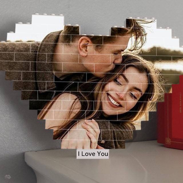 Benutzerdefinierter Herz-Fotoblock-Puzzle-Baustein für den Jahrestag des Seelenverwandten-Valentinstags