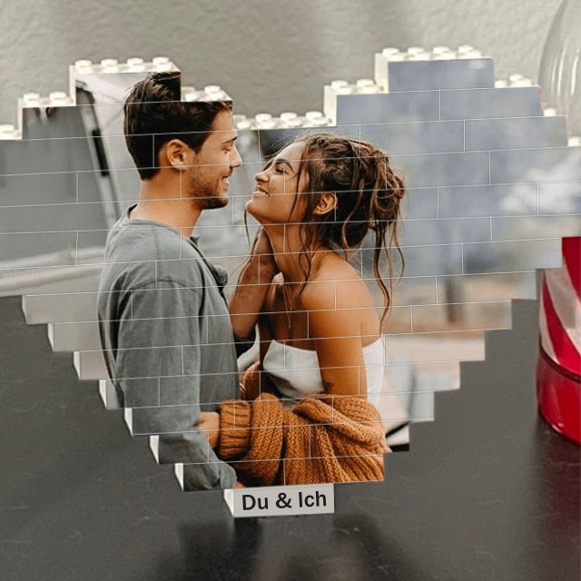 Benutzerdefinierter Herz-Fotoblock-Puzzle-Baustein zum Valentinstag-Jubiläum