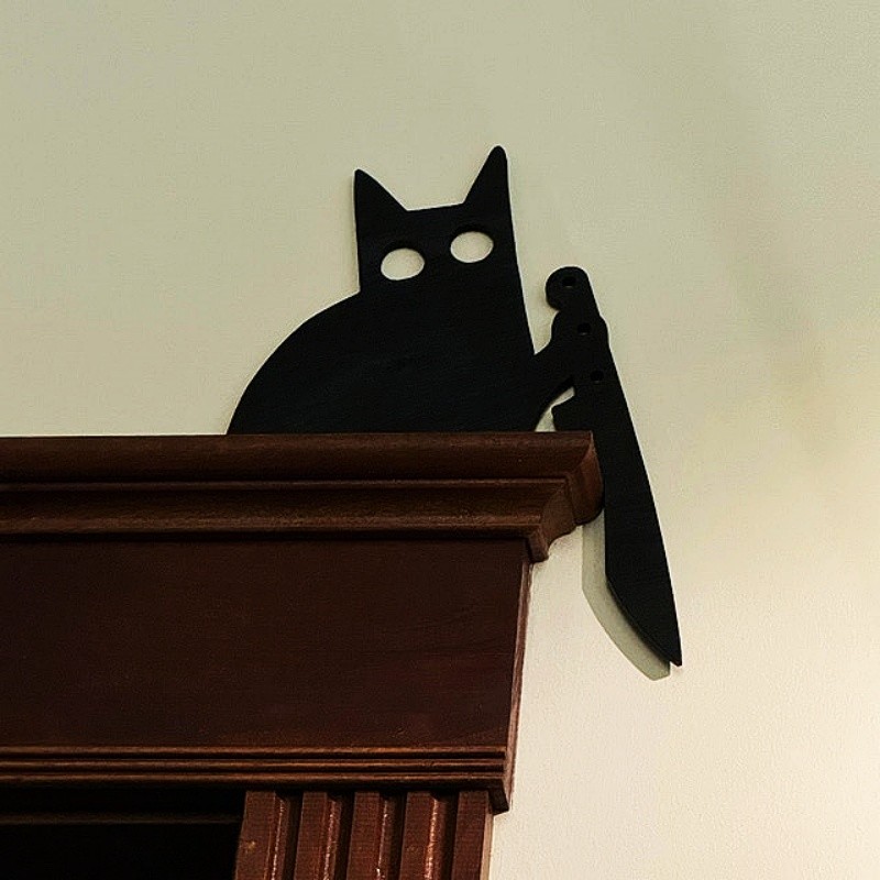 Halloween Black Cat Ghost Door Corner Sign