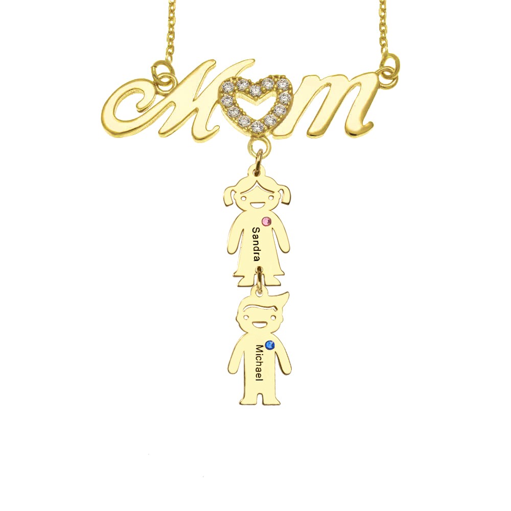 Personalisierte Mama Halskette mit 1-10 Kindernamen und Geburtssteinen für Muttertagsgeschenke