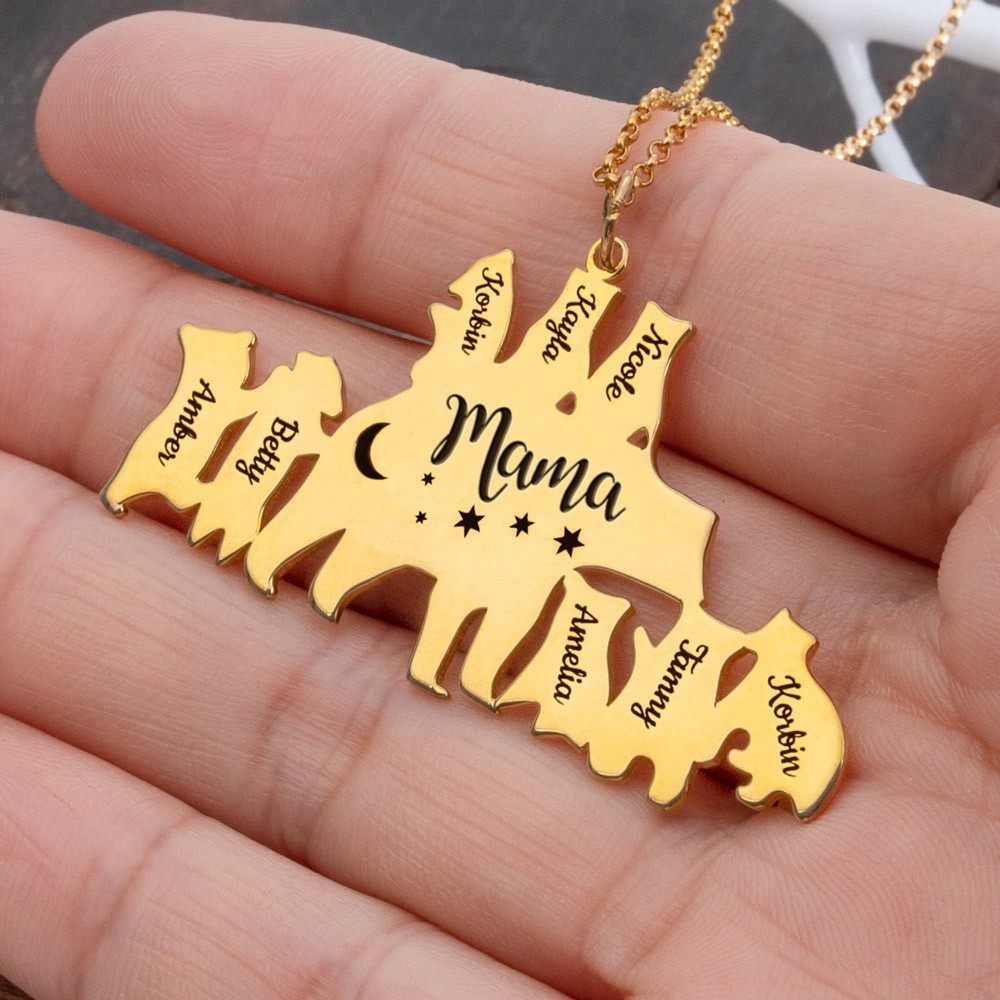 Personalisierte Mama-Bär-Halskette mit 1–8 Namen als Muttertagsgeschenke