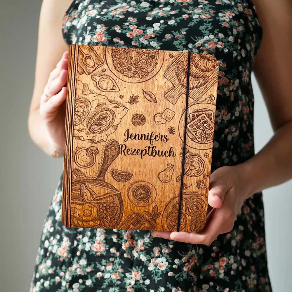 Individuelles Familien-Rezeptbuch aus Holz für Geschenkideen zum Weihnachtstag