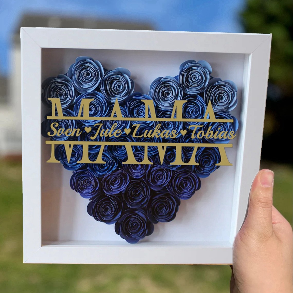 Personalisierte Mama-Blumen-Schattenbox mit Namen für Mama-Geschenke