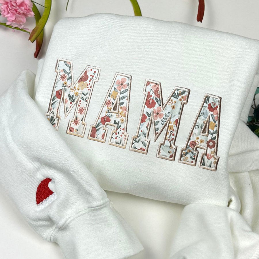 Benutzerdefinierte Floral MAMA bestickt Sweatshirt mit Kindern Name auf Ärmel für Muttertag Geschenk