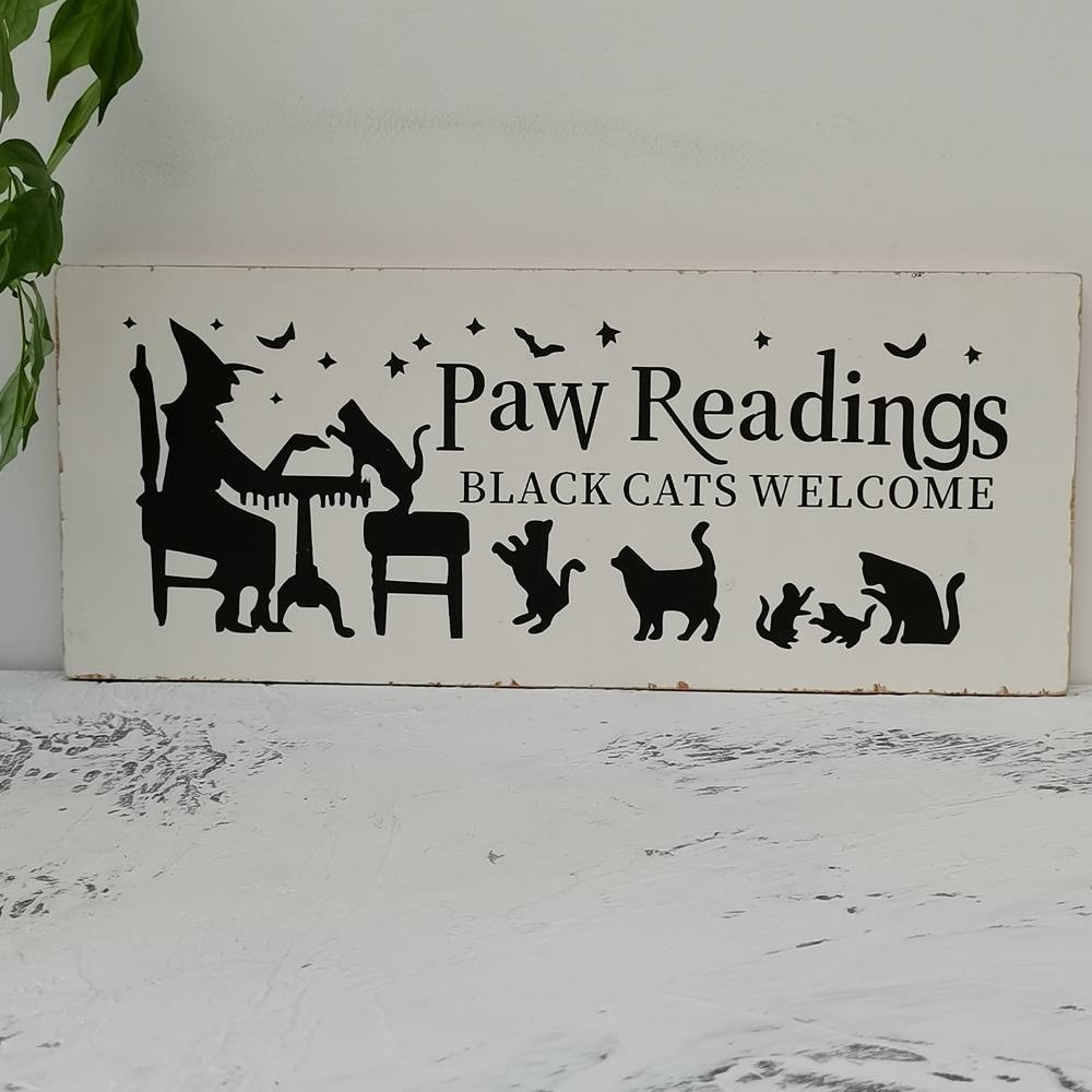 Halloween Pfotenablesungen Schwarze Katzen Willkommen Holzschild Wohnkultur