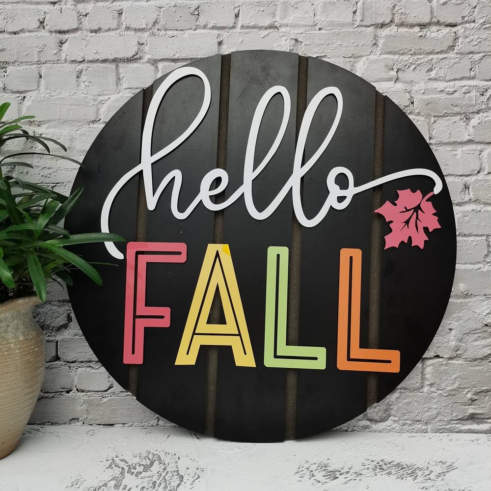 Hallo Herbst Personalisierte Haustür Schild Holz Türhänger