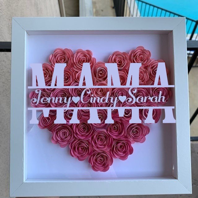 Personalisierte Mama Blume Schatten Box mit Kindern Namen für Muttertag