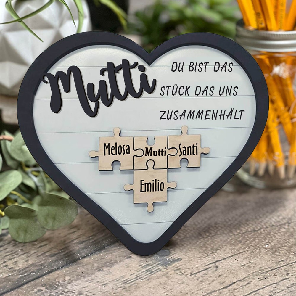 Personalisierte Muttertagsgeschenk Mama Du bist das Teil, das uns zusammenhält Puzzleteile Namensschild Wanddekoration