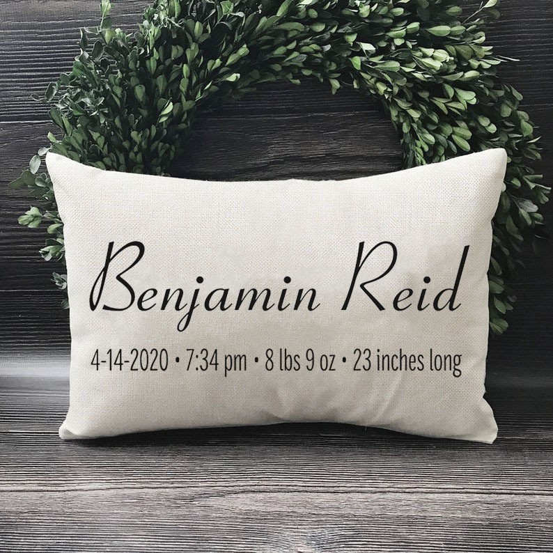 Personalisiertes Geburtsdatum neues Baby Name Kissen Einweihungsgeschenk