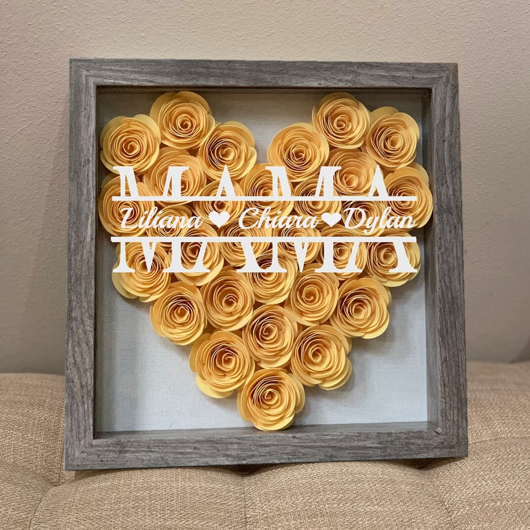 Personalisierte Mama-Blumen-Schattenbox mit Namen für Mama-Geschenke