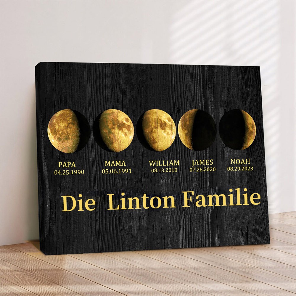 Benutzerdefinierte Familie Galaxie Mondphase Print Frame mit Kindern Daten für Geschenkideen
