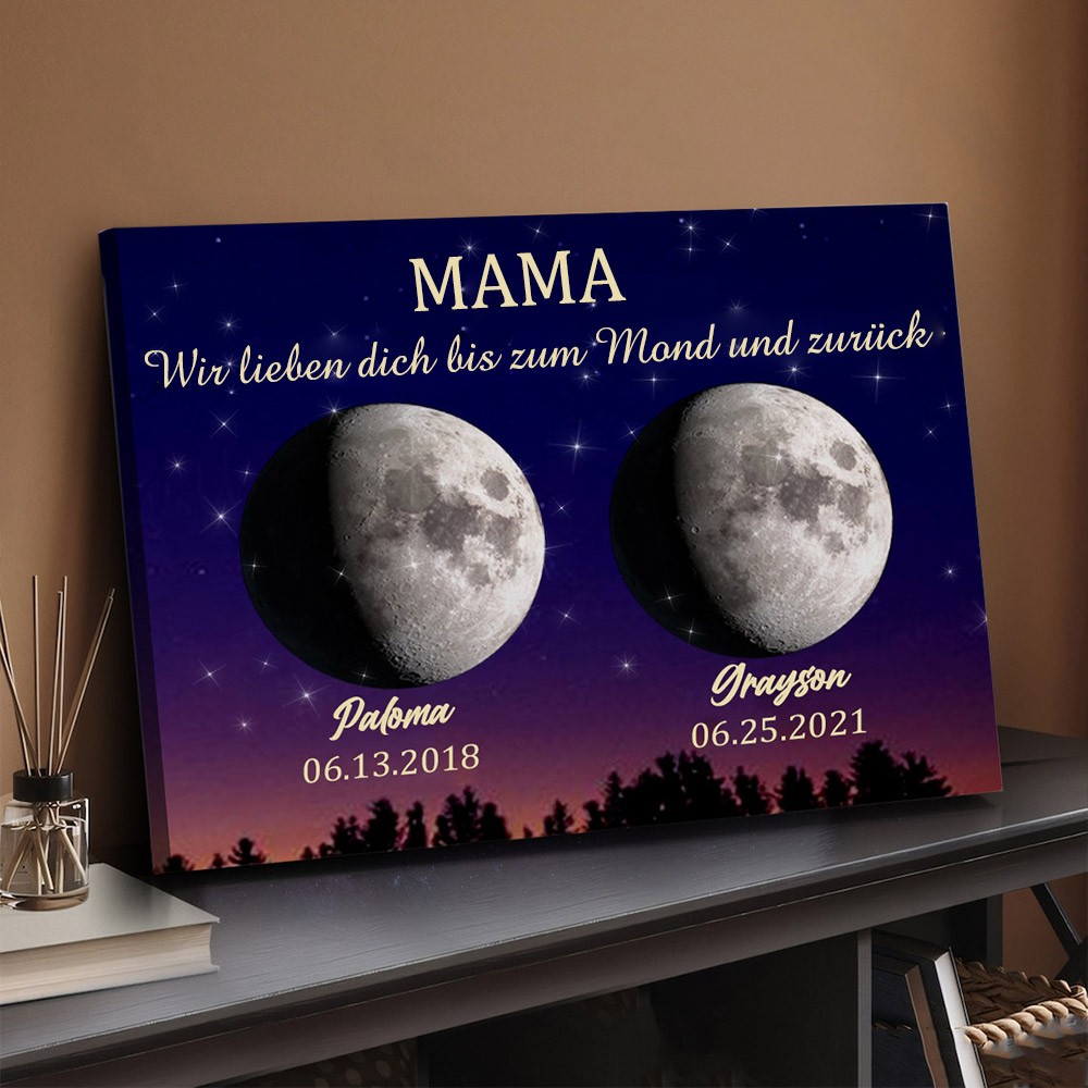 Personalisierte Universum Mondphase drucken Rahmen mit Kindern Daten für Mutter Geschenkideen