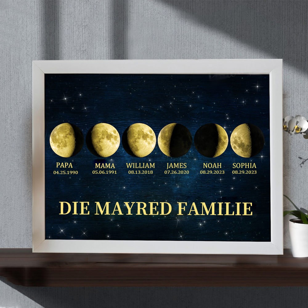 Individueller Mondphase Rahmen mit Kindernamen für Muttertag Familie Geschenk