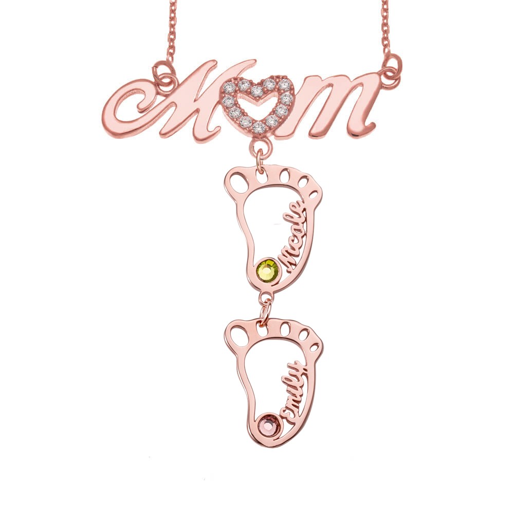 Personalisierte 1-10 hohle BabyFeet Name Mama Halskette mit Geburtssteinen