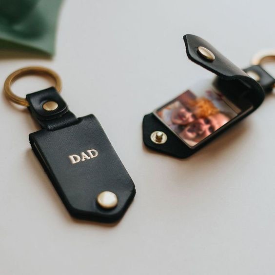 Personalisierte schwarze Leder Foto Schlüsselanhänger Schlüsselanhänger Geschenke für Papa Vatertag