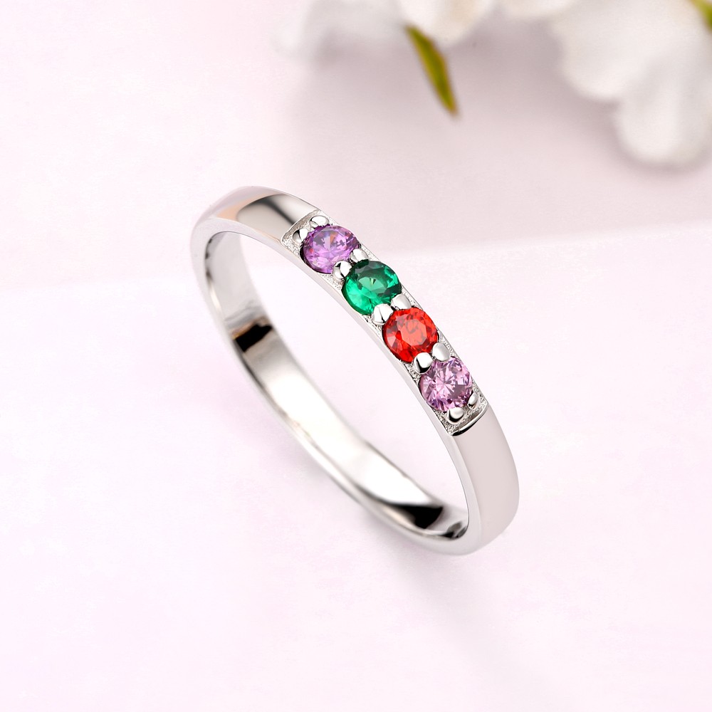 S925 Sterling Silber Geburtsstein Ring | Mutterring | Personalisierter Geburtssteinring | Paar Ring