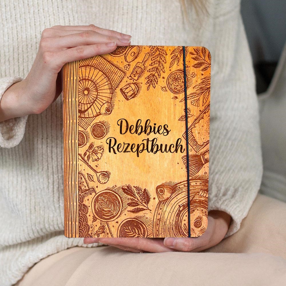 Individuelles Familien-Rezeptbuch aus Holz für Geschenkideen zum Weihnachtstag