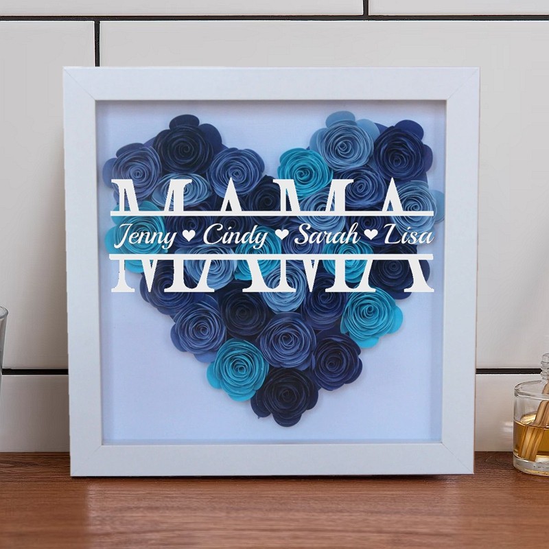 Personalisierte Mama-Blumen-Schattenbox mit Namen für Mama-Geschenke