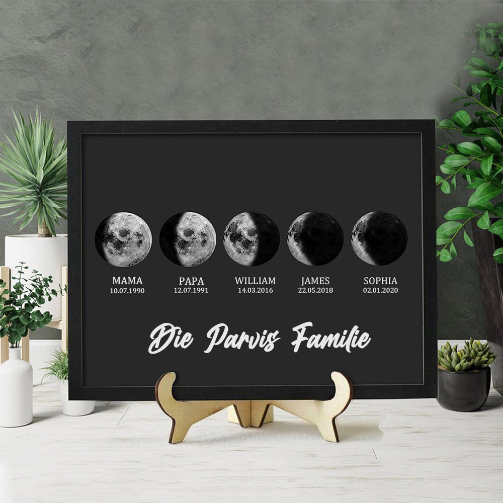 Personalisierte Familie Universum Mondphase Print Frame mit Kindern Daten für Geschenkideen