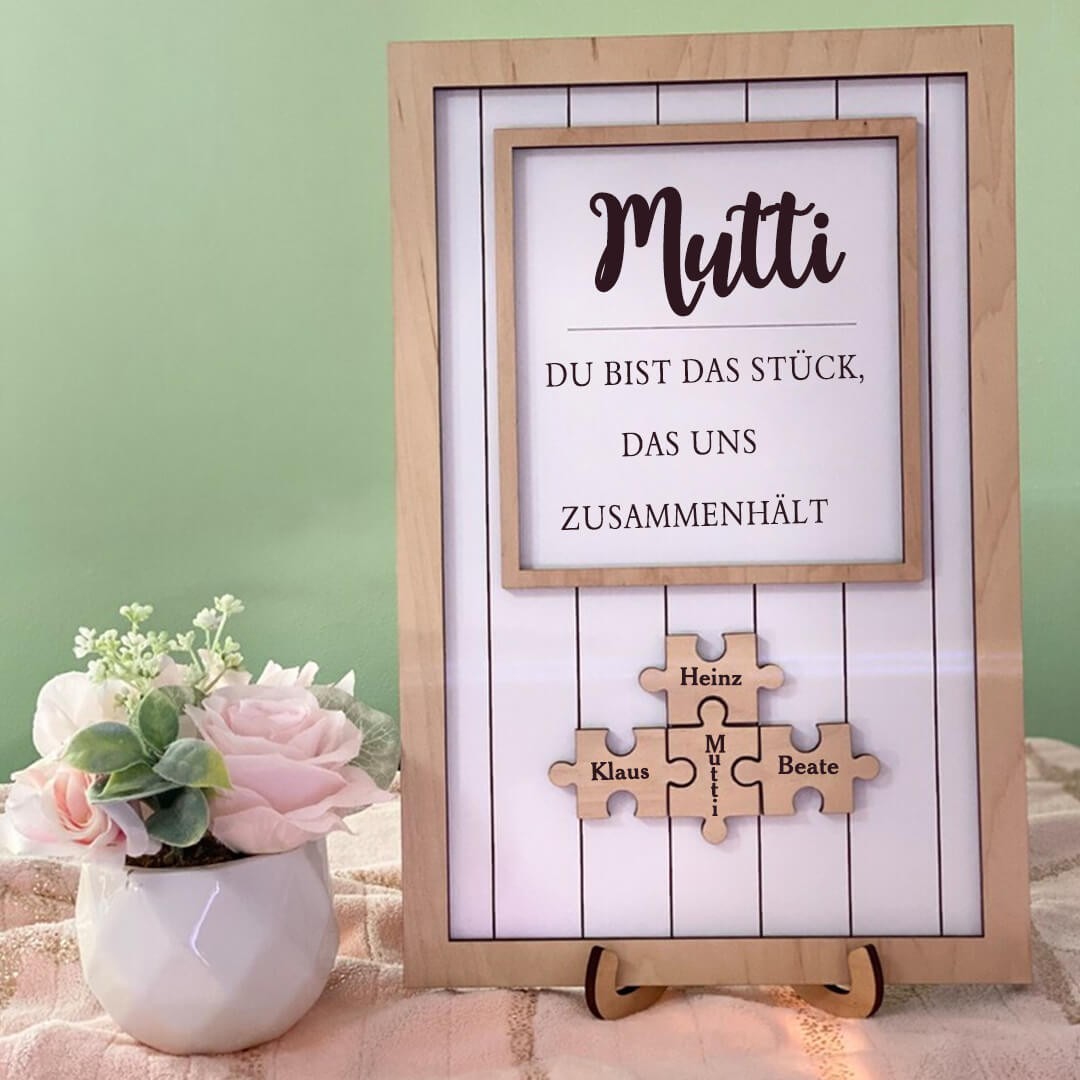 Mutti Du bist das Stück, das uns zusammenhält Personalisiertes Mama Puzzle Zeichen Geschenk für Mutti
