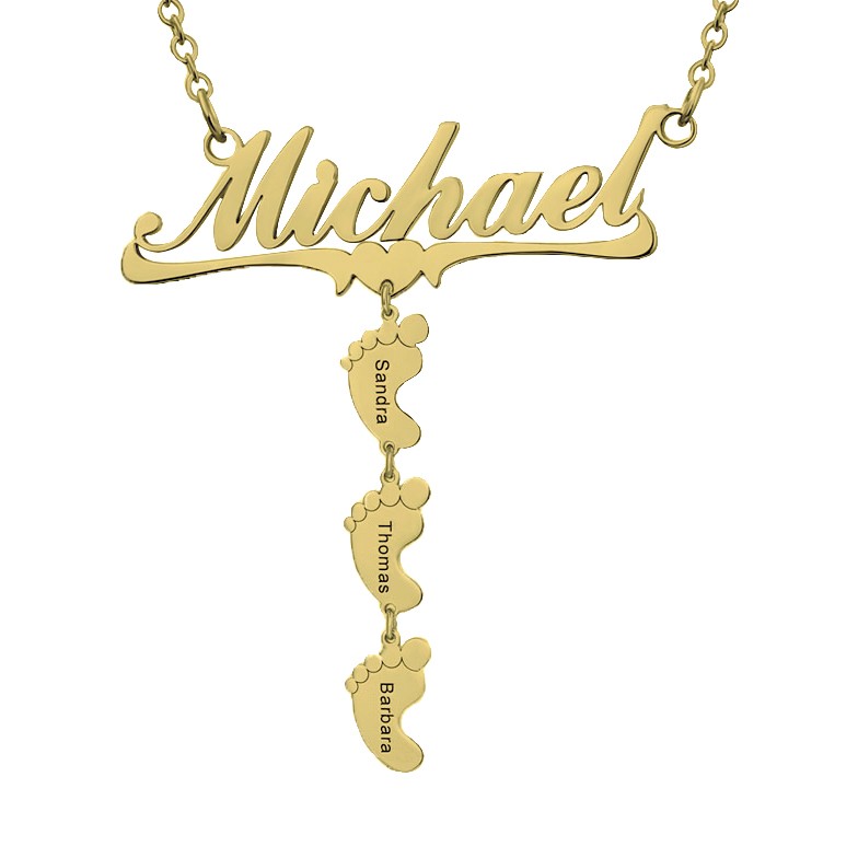 Personalisierte Mama Namenskette mit 1-10 Baby Feet Charms