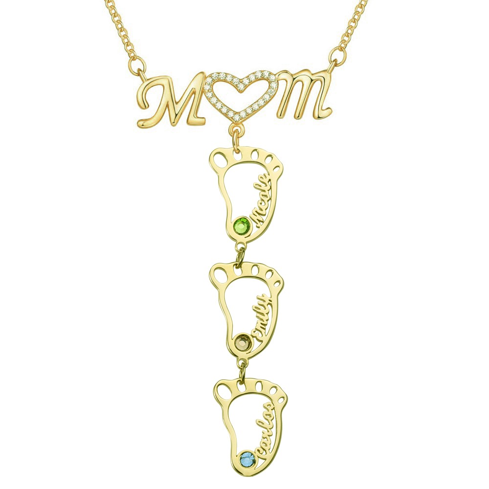 Personalisierte 1-10 hohle BabyFeet Name Mama Halskette mit Geburtssteinen