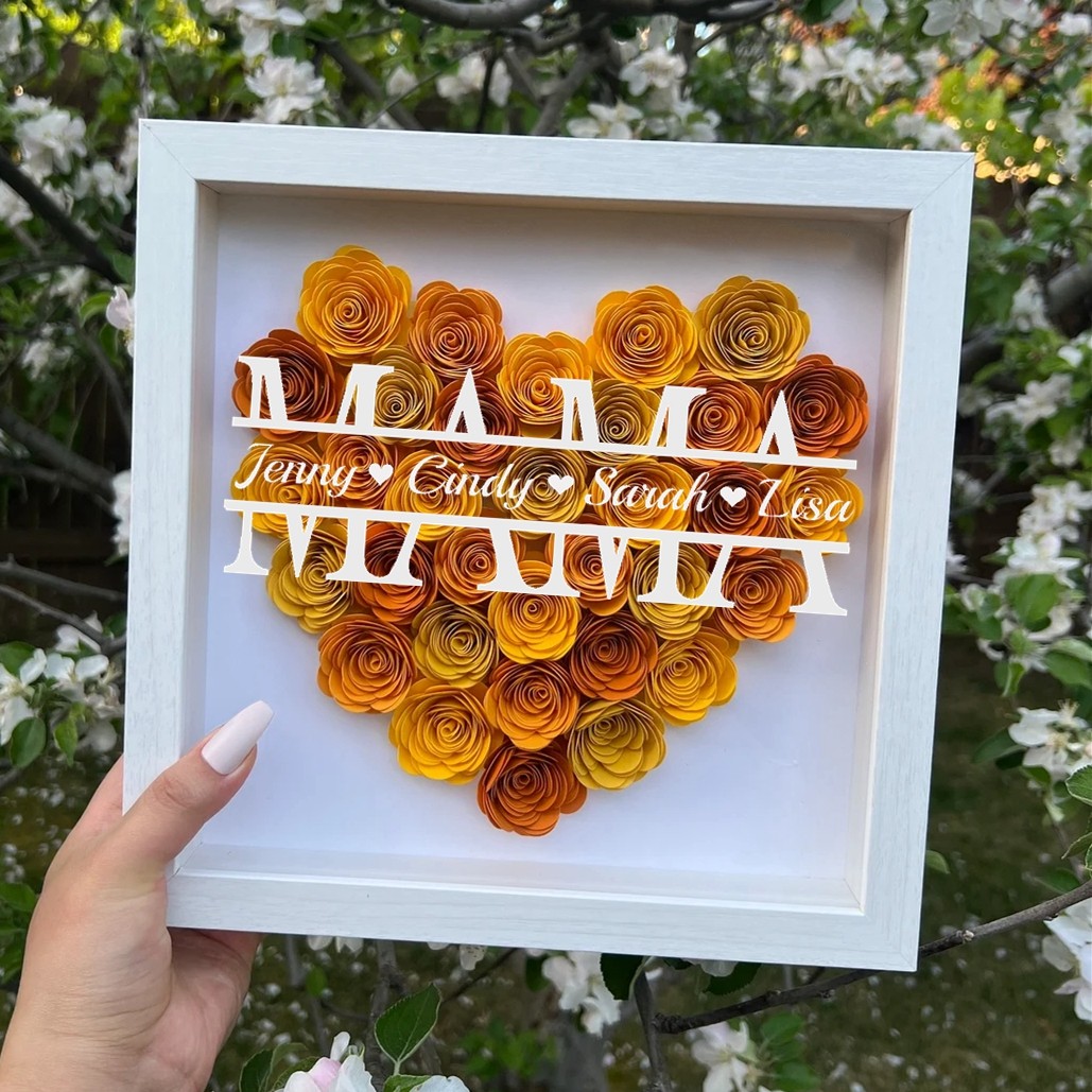 Personalisierte Mama-Blumen-Schattenbox mit Namen für Mama-Geschenke