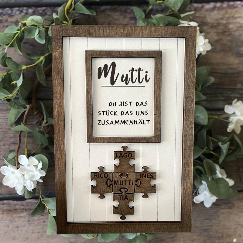 Personalisierte Muttertagsgeschenk Mama Du bist das Teil, das uns zusammenhält Puzzleteile Namensschild Wanddekoration