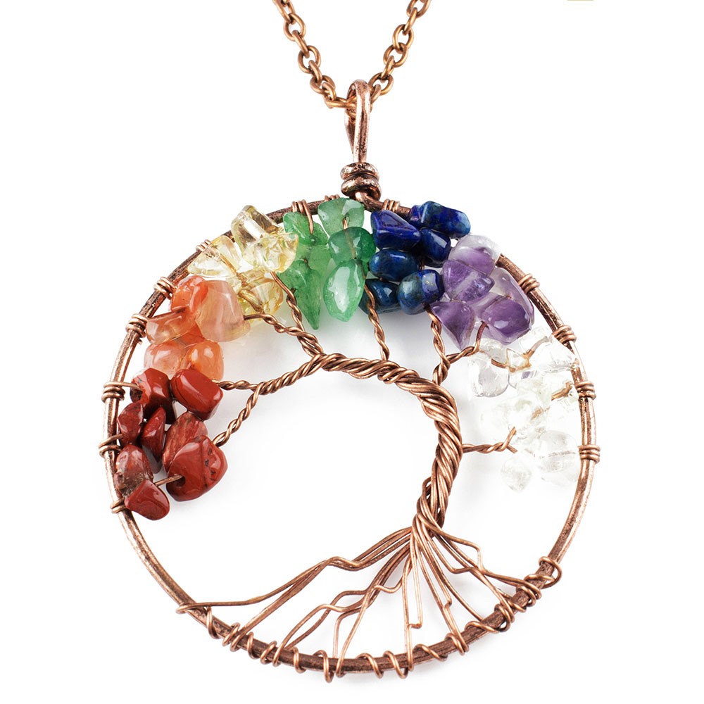 Baum des Lebens Halskette Sieben Chakra-Halsketten für Frauen Baum des Lebens Halskette Kupfer