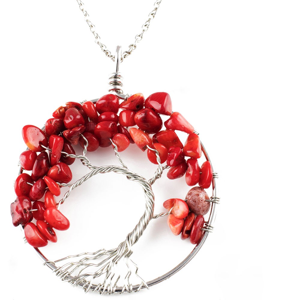 Baum des Lebens Halskette Redstone Coral-Halsketten für Frauen Baum des Lebens Halskette