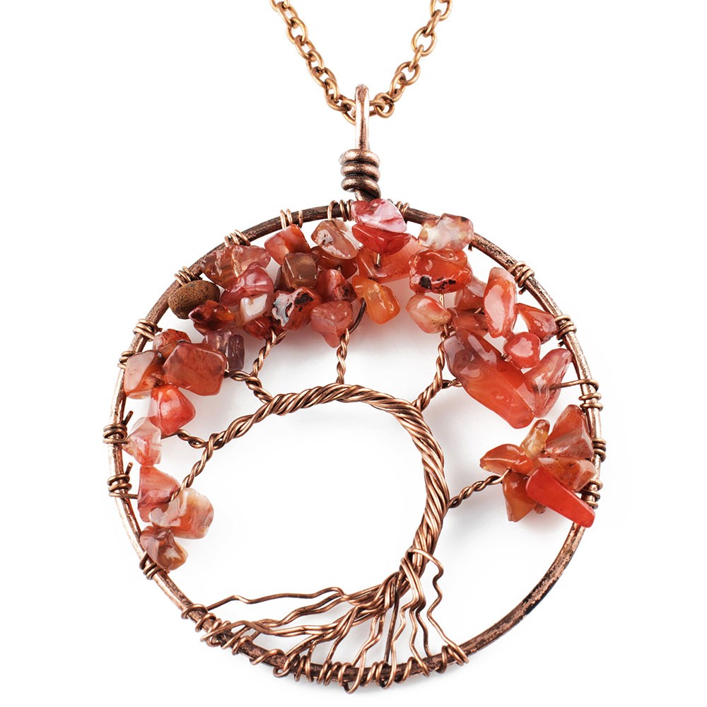 Baum des Lebens Halskette Roter Achat-Halsketten für Frauen Baum des Lebens Halskette Kupfer
