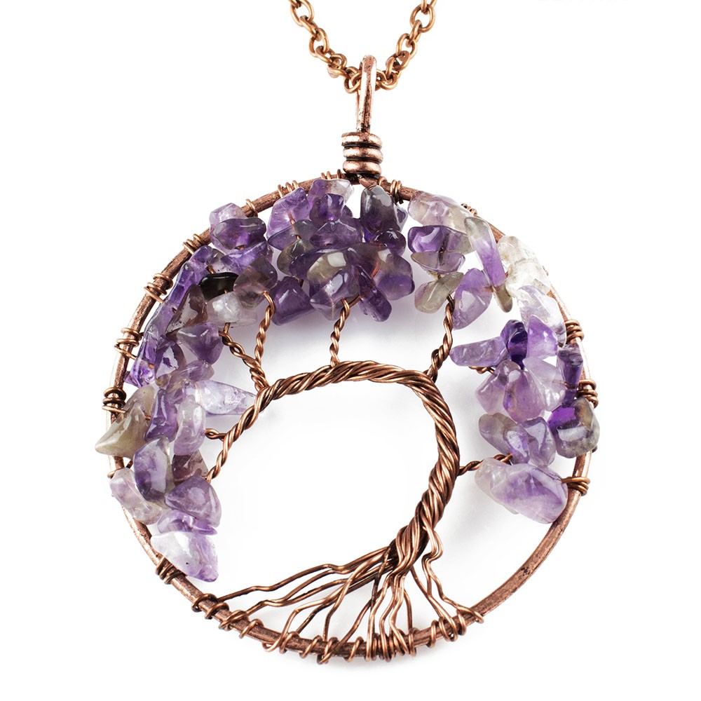 Baum des Lebens Halskette Amethyst-Halsketten für Frauen Baum des Lebens Halskette Kupfer-Kristall-Halsketten für angstfreie Geschenkbox enthalten