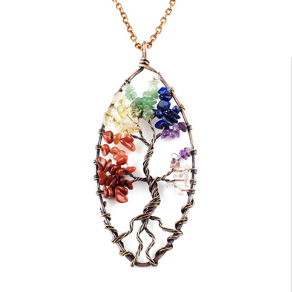 Ovale Baum des Lebens Halskette Sieben Chakra-Halsketten für Frauen Baum des Lebens Halskette