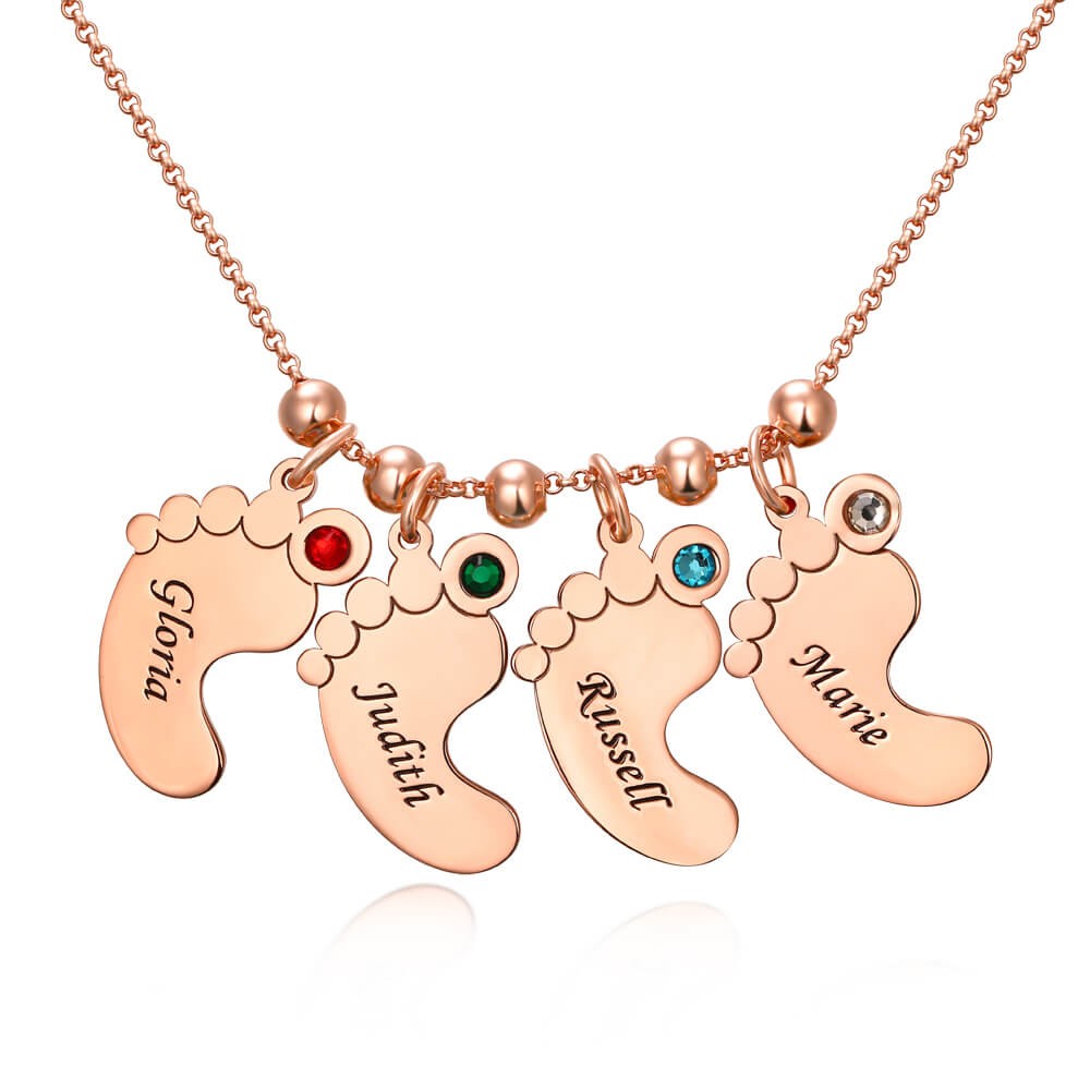 Personalisierte 1-6 Babyfüße gravierbare Charms Namenskette mit Geburtsstein