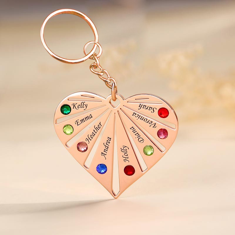 Personalisierte 1-8 Gravur Namen mit Geburtsstein Schlüsselanhänger Geschenk