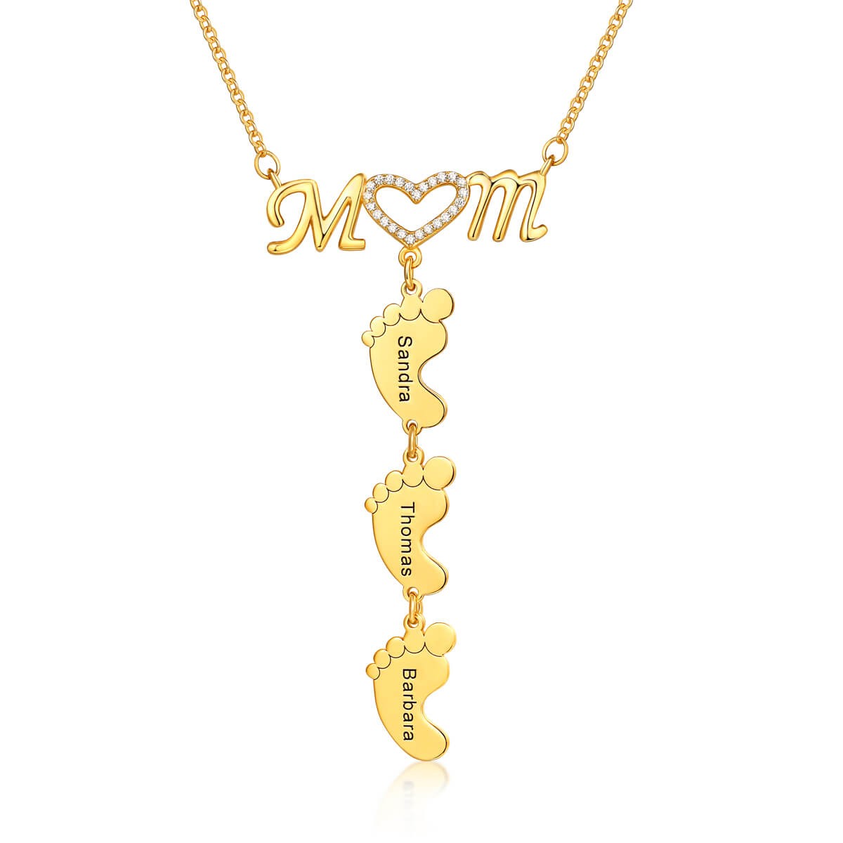Personalisierte Mama Herz 1-8 Baby Füße Charms gravierte Namenskette