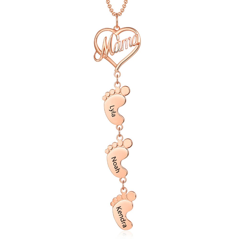 18 Karat Rosévergoldung Personalisierte Liebe Mama Herz 1-10 Baby Füße Charms Namenskette