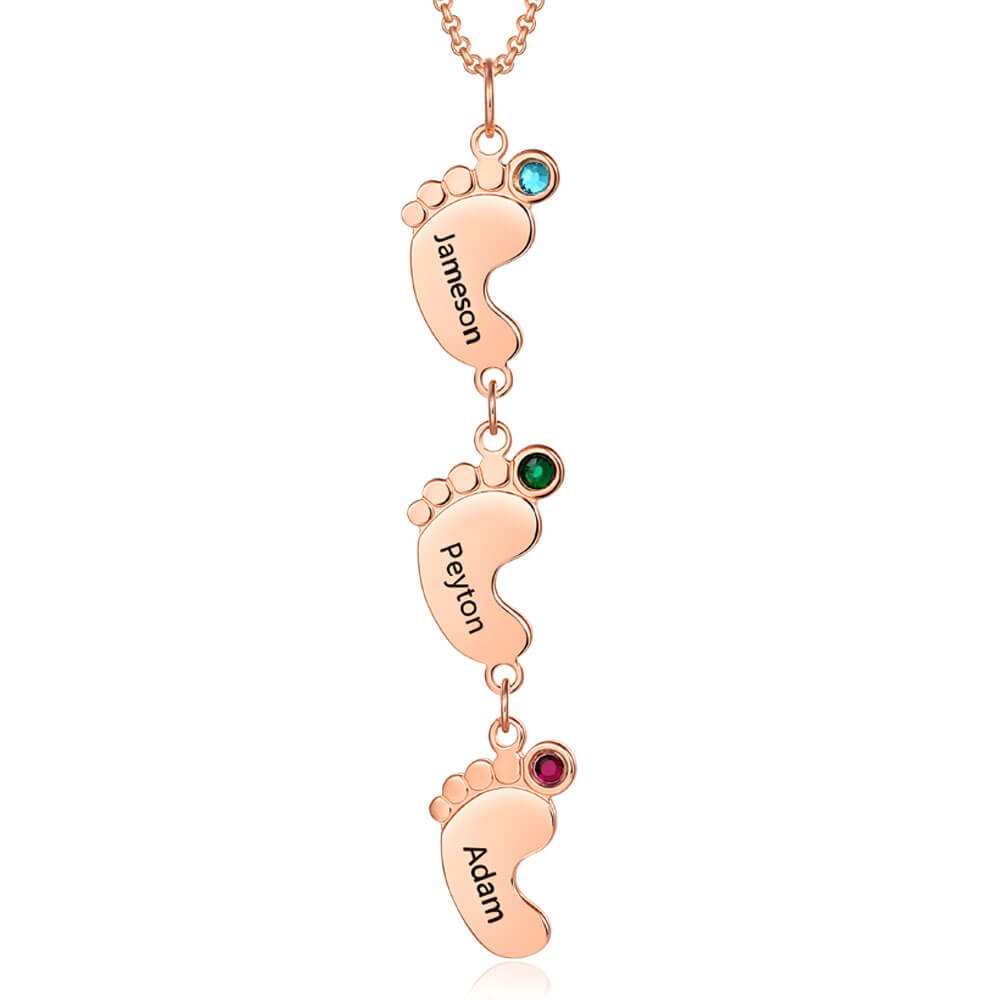 Benutzerdefinierte vertikale 1-10 Baby Feet Charms personalisierte Namenskette mit Geburtsstein