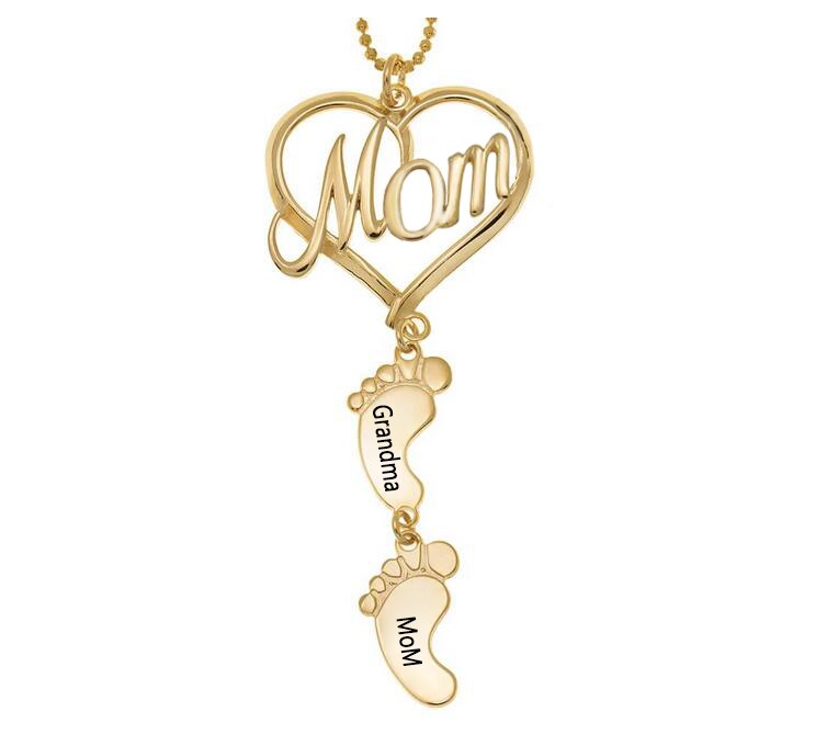 Personalisierte Liebe Mama Herz Baby Füße Charms Gravierte Namensketten mit 1-10 Anhängern