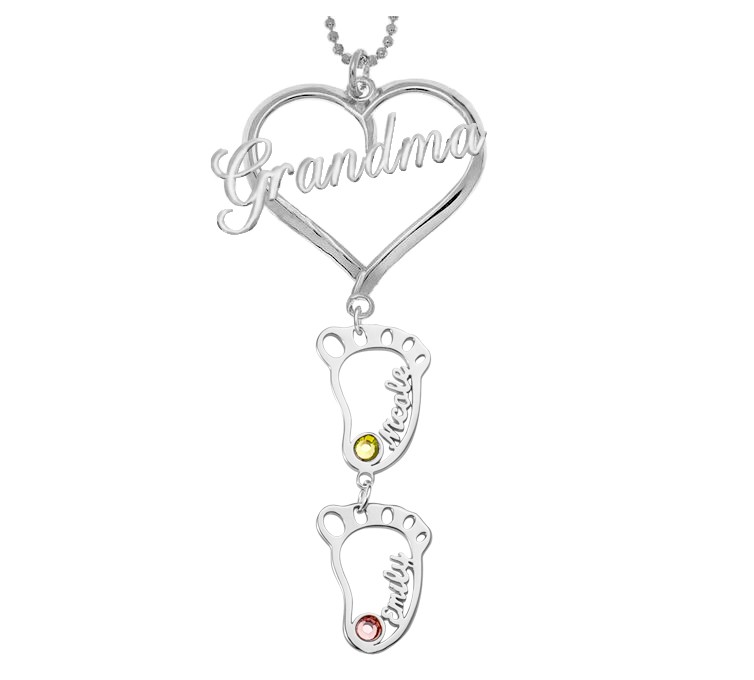 Silber Personalisierte Oma Herz Anhänger 1-10 Hohl BabyFeet Charm Geburtsstein Namenskette