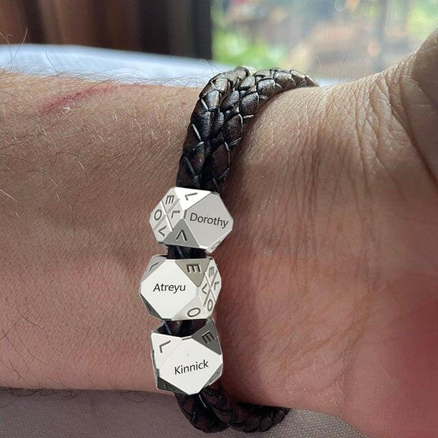 Vatertagsgeschenk Herren Geflochtenes Lederarmband mit polyedrischen benutzerdefinierten Perlen