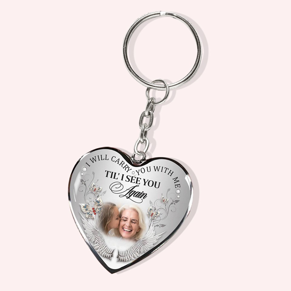 Personalisierte Erinnerungs-Herz-Foto-Schlüsselkette Ich werde dich bei mir tragen, bis ich dich wieder sehe