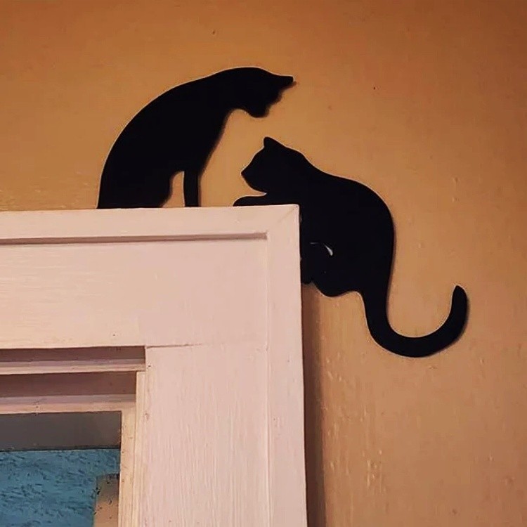 Black Cat Door Corner Sign Spooky Season Halloween Topper Home Decor