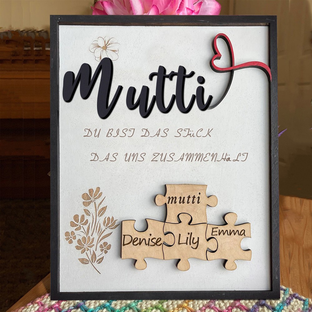 Personalisierte Muttertagsgeschenk Mama Du bist das Teil, das uns zusammenhält Puzzleteile Namensschild Wanddekoration