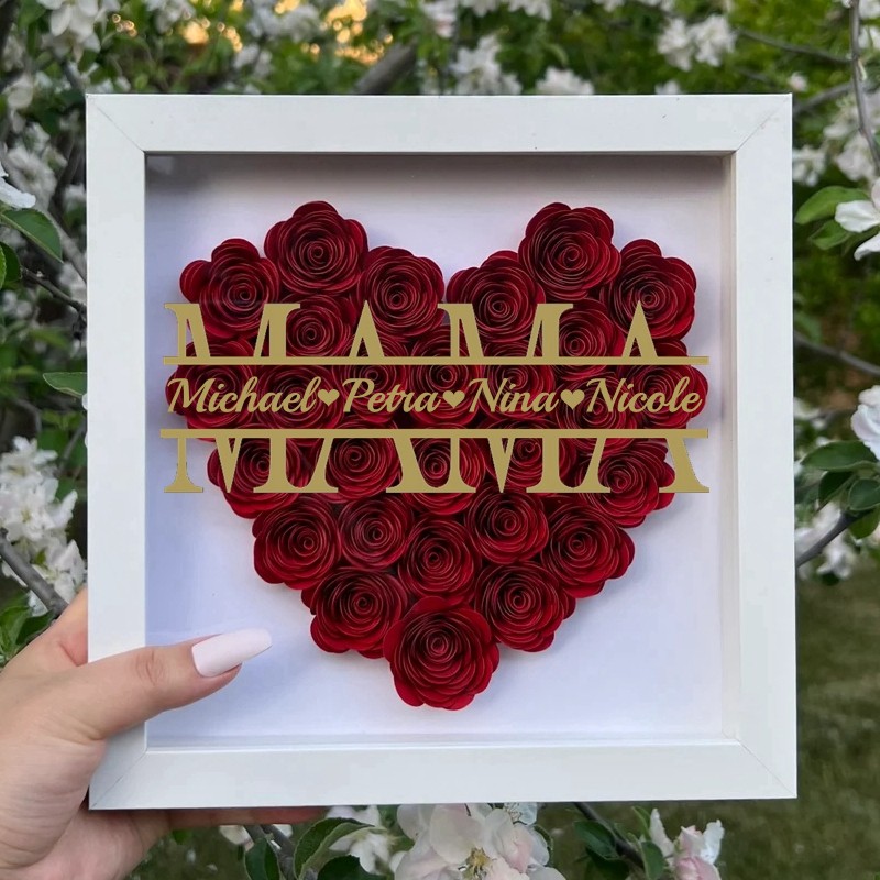 Personalisierte Mama-Blumen-Schattenbox mit Namen für Mama-Geschenke