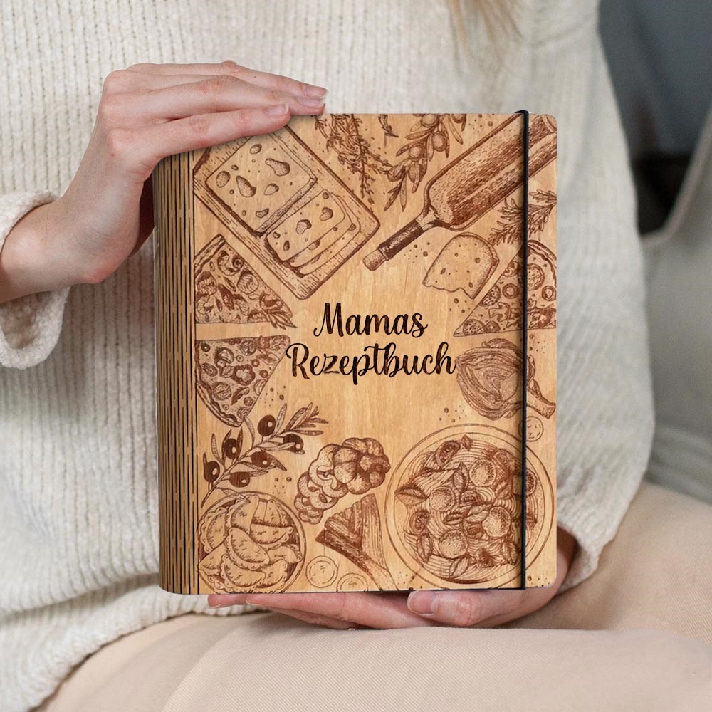 Individuelles Familien-Rezeptbuch aus Holz für Mama, Oma, Geschenkideen zum Weihnachtstag
