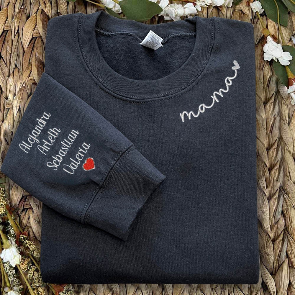 Benutzerdefinierte Mama bestickt Sweatshirt Hoodie mit Kindernamen für Muttertag Geschenkideen