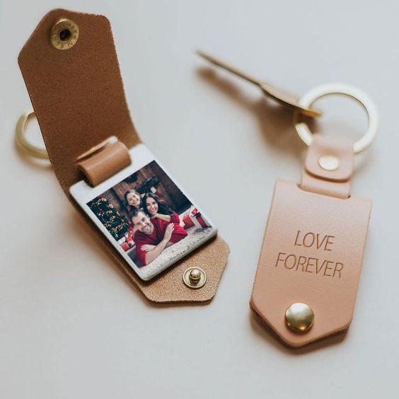 Personalisierte braune Leder Foto Schlüsselanhänger Schlüsselanhänger Geschenke für Papa Vatertag